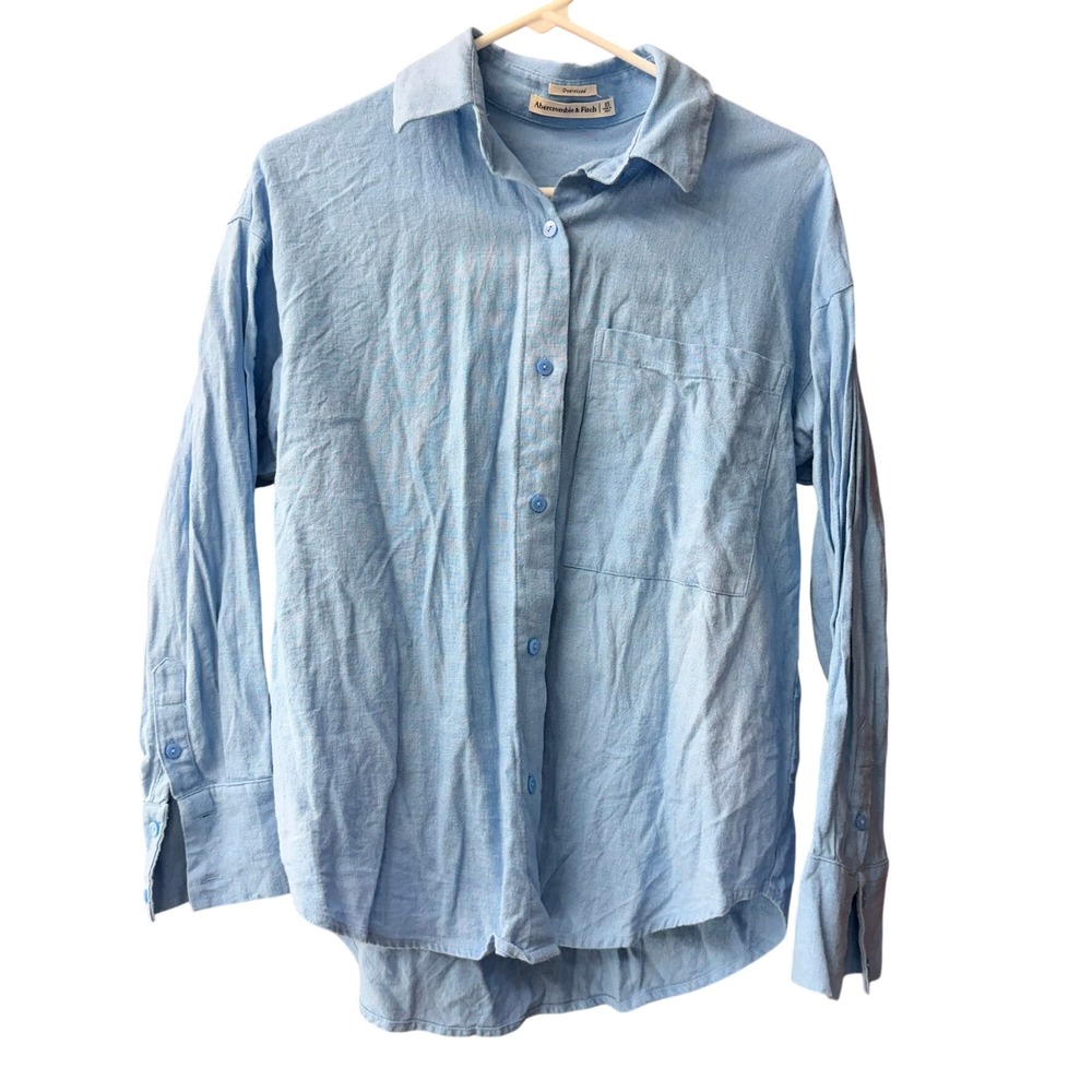 Abercrombie & Fitch Button Down Shirt Wmn's XS Blue Linen/Cotton Blend Oversized
